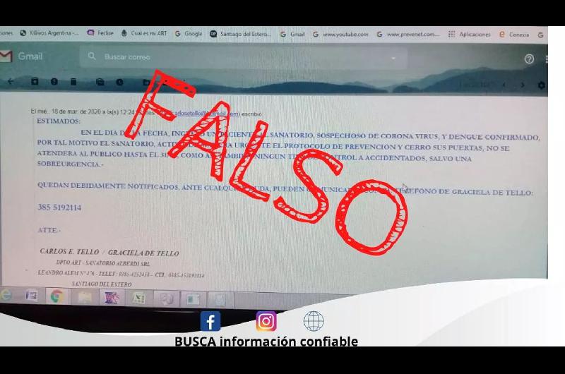 El Ministerio de Salud tildoacute de falso un correo electroacutenico