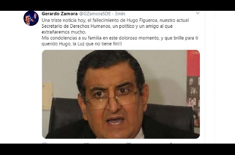 El gobernador Zamora lamentoacute el fallecimiento de Hugo Figueroa