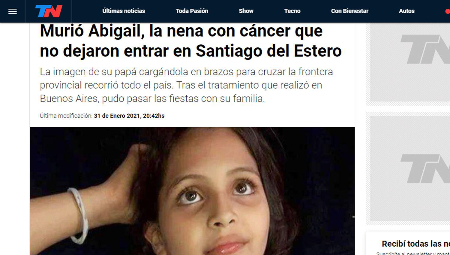 La muerte de Abigail repercutioacute en los medios nacionales