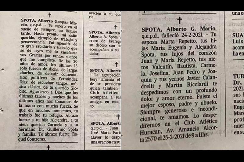 Murioacute un ex presidente de Huracaacuten y su mujer y su amante se cruzaron en los avisos fuacutenebres