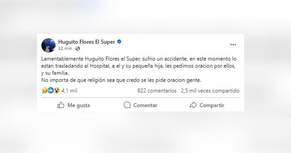 Desesperado pedido de oraciones para Huguito Flores y su hijita