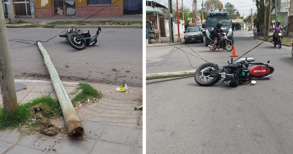 Insoacutelito- un poste telefoacutenico cayoacute encima de un motociclista y lo derriboacute