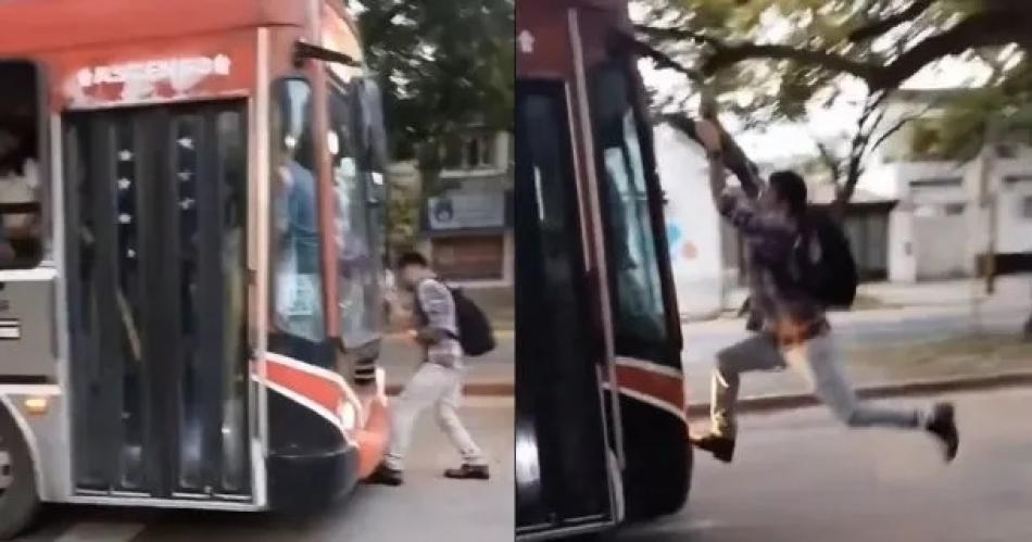 TERRIBLE VIDEO  Dale abriacute- se colgoacute del espejo de un colectivo y amenazoacute al chofer