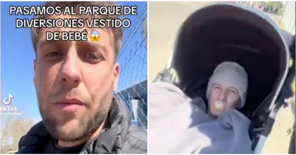 VIDEO  Insoacutelito- logroacute que su amigo ingresara al parque fingiendo ser un bebeacute