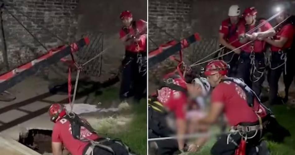 Video- una mujer cayoacute a un pozo y los bomberos pudieron sacarla en un dramaacutetico rescate