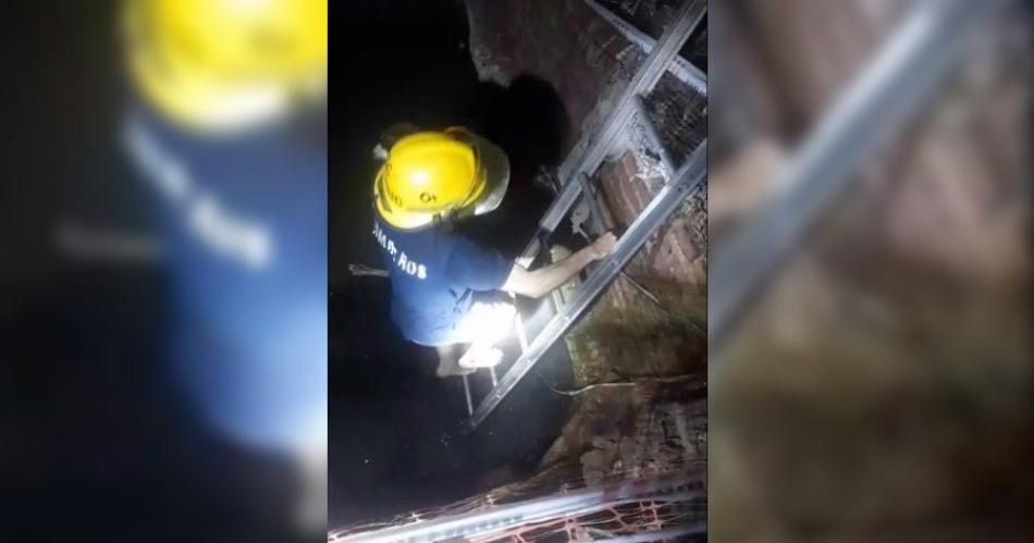 VIDEO- un perrito cayoacute a un pozo cloacal y fue rescatado por Bomberos Voluntarios